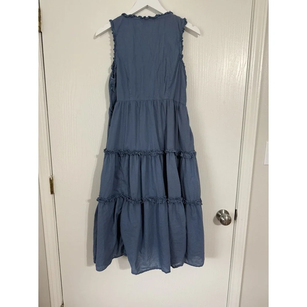 Sundance Blue Ruffle Tiered Dress Size Medium 100% Cotton Boho Cottagecore Midi - Picture 4 of 4